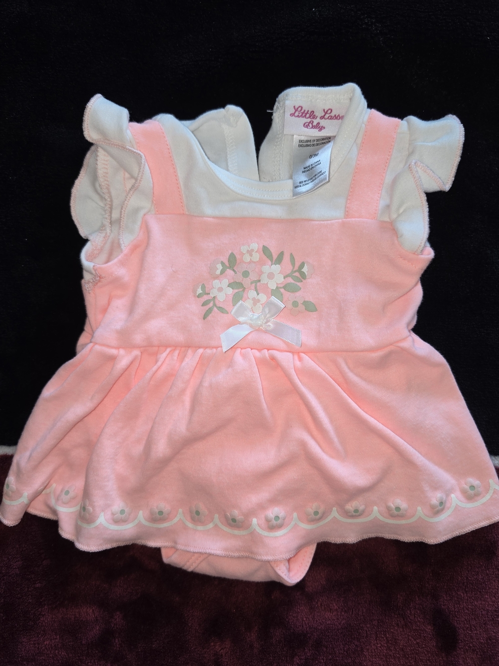 Little Lass Light Pink Floral Romper Dress with Bow